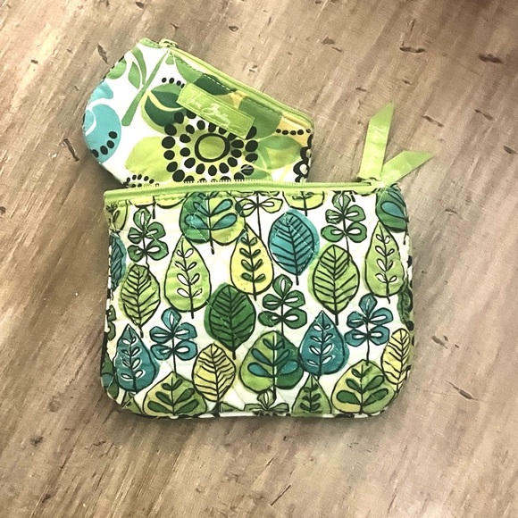 VTG Vera Bradley,Small Makeup Bag & Coin Purse, Blue, Green, Yellow Leaf Print - Picture 6 of 8